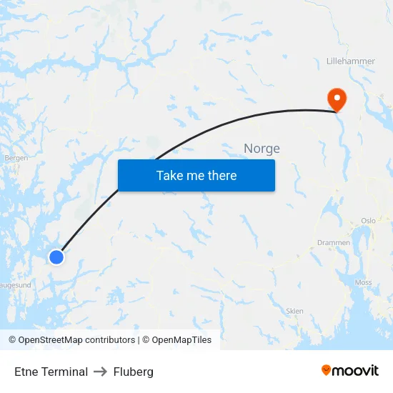 Etne Terminal to Fluberg map