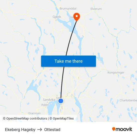 Ekeberg Hageby to Ottestad map