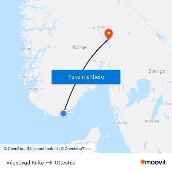Vågsbygd Kirke to Ottestad map