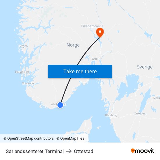 Sørlandssenteret Terminal to Ottestad map