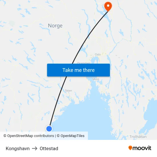 Kongshavn to Ottestad map