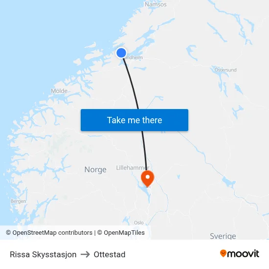 Rissa Skysstasjon to Ottestad map