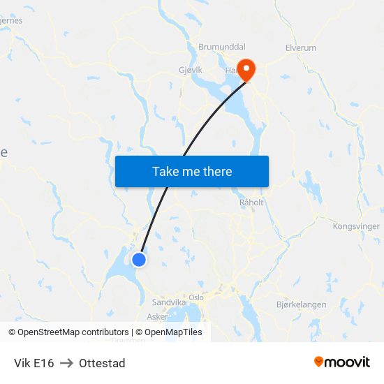 Vik E16 to Ottestad map