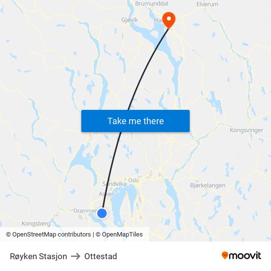 Røyken Stasjon to Ottestad map