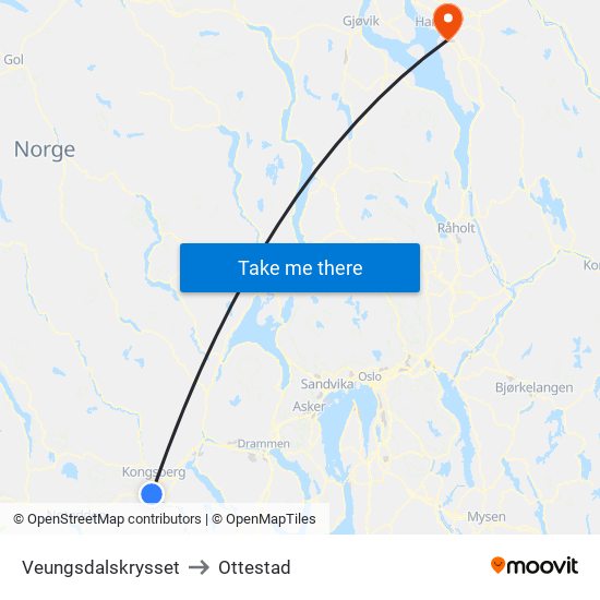 Veungsdalskrysset to Ottestad map