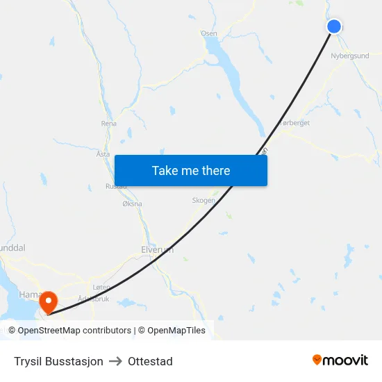 Trysil Busstasjon to Ottestad map