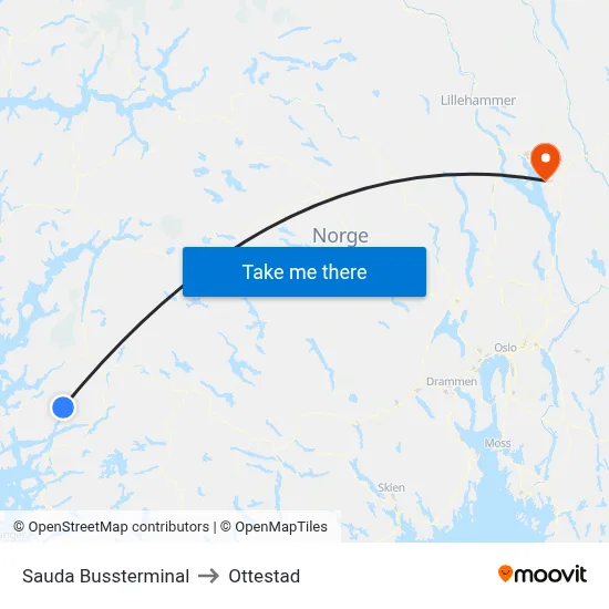 Sauda Bussterminal to Ottestad map