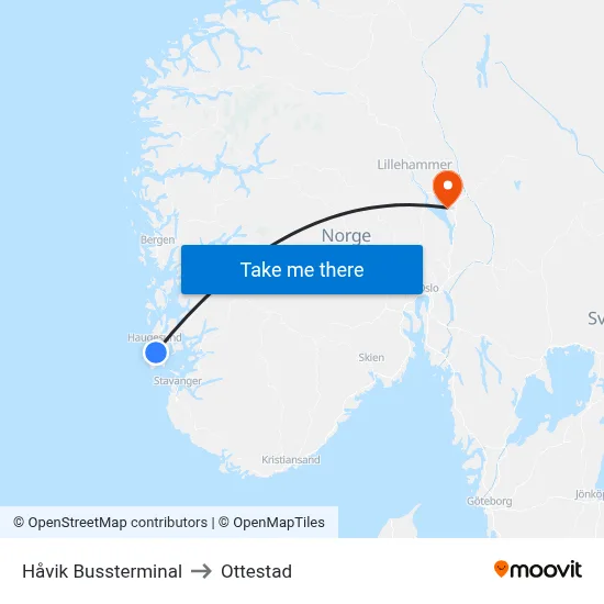 Håvik Bussterminal to Ottestad map