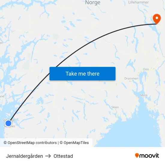 Jernaldergården to Ottestad map