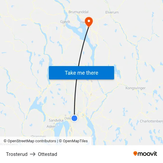 Trosterud to Ottestad map