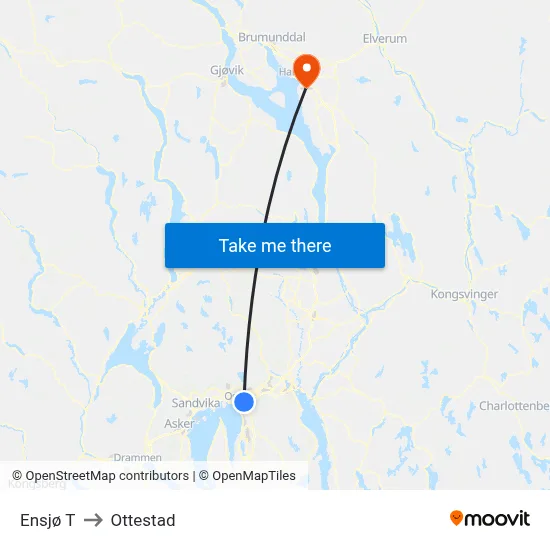 Ensjø T to Ottestad map