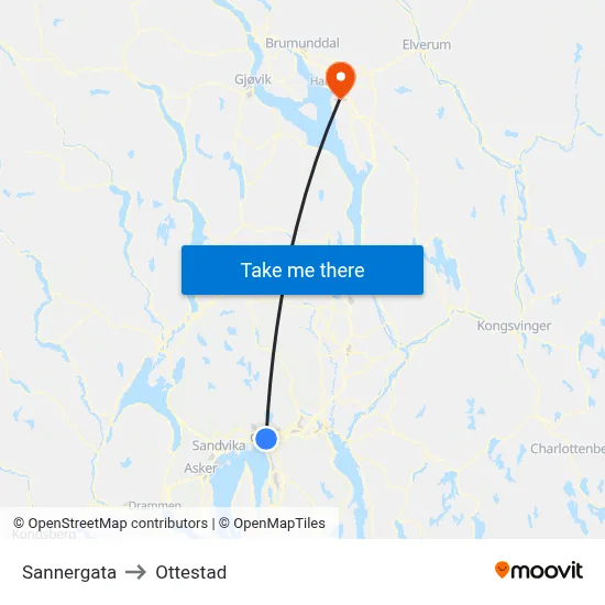 Sannergata to Ottestad map