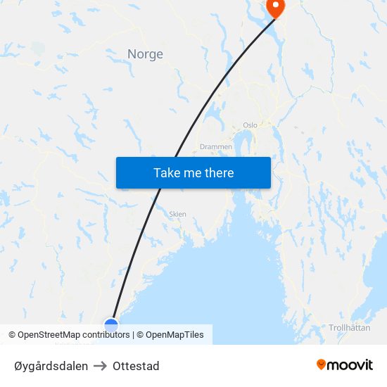 Øygårdsdalen to Ottestad map