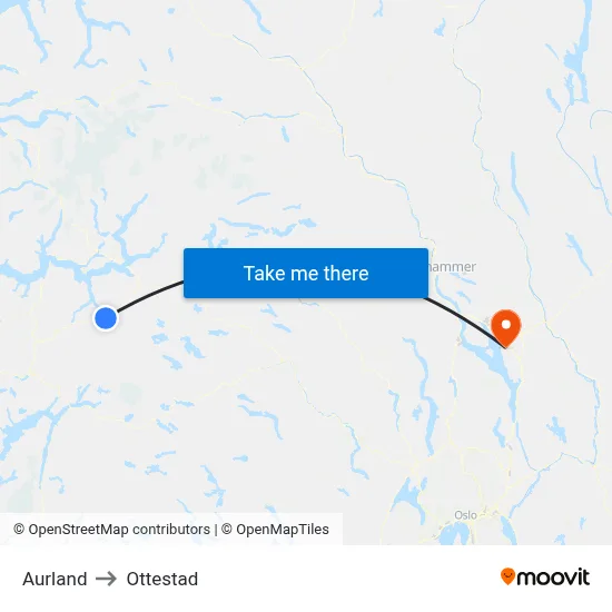 Aurland to Ottestad map