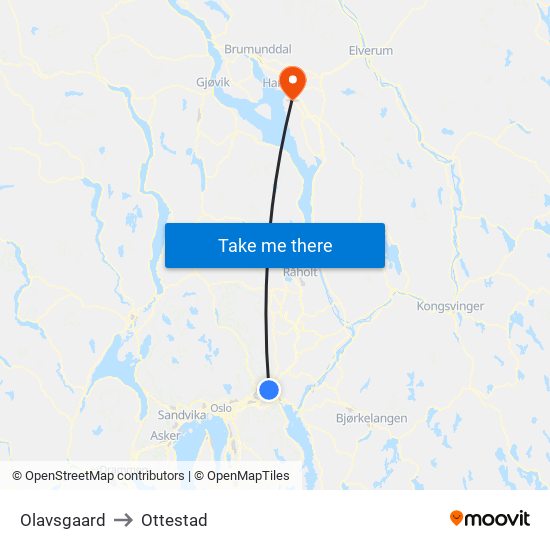 Olavsgaard to Ottestad map