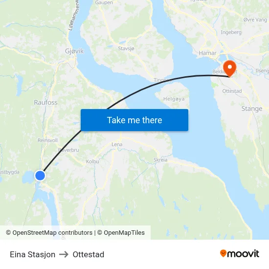 Eina Stasjon to Ottestad map