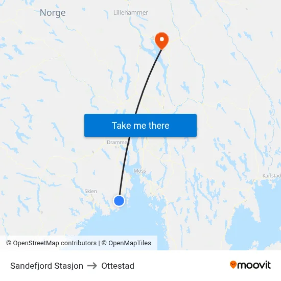 Sandefjord Stasjon to Ottestad map