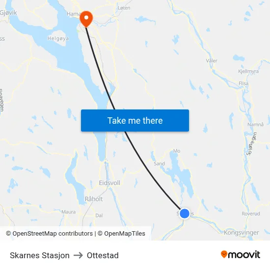 Skarnes Stasjon to Ottestad map