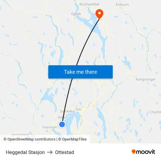 Heggedal Stasjon to Ottestad map