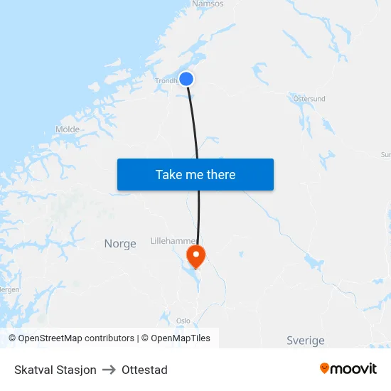 Skatval Stasjon to Ottestad map