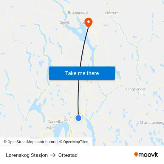 Lørenskog Stasjon to Ottestad map