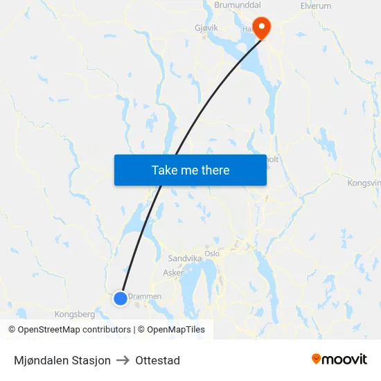 Mjøndalen Stasjon to Ottestad map