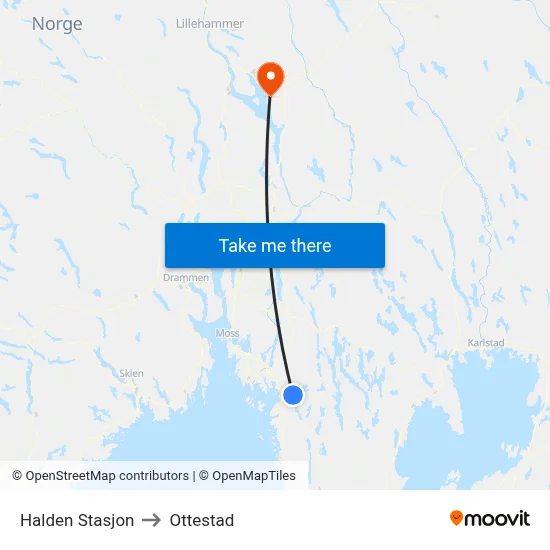 Halden Stasjon to Ottestad map