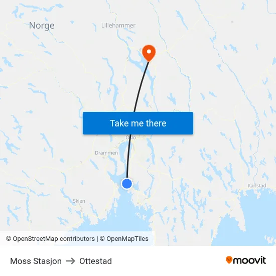 Moss Stasjon to Ottestad map