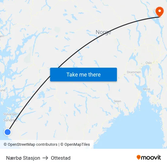 Nærbø Stasjon to Ottestad map