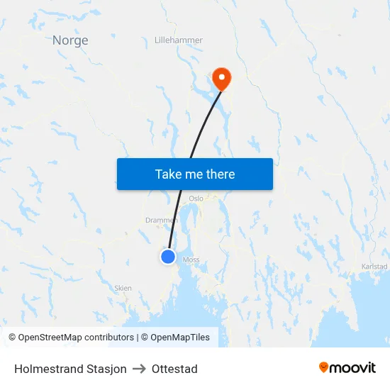 Holmestrand Stasjon to Ottestad map