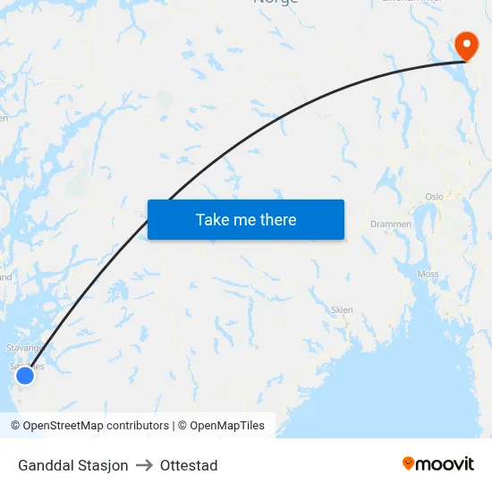 Ganddal Stasjon to Ottestad map