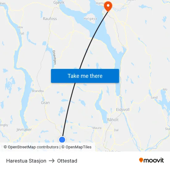 Harestua Stasjon to Ottestad map