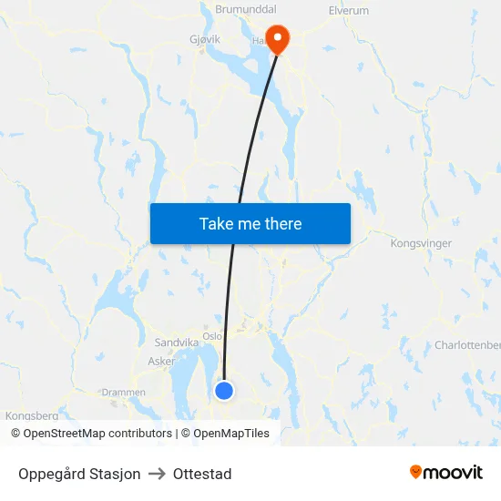Oppegård Stasjon to Ottestad map