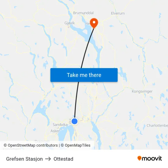 Grefsen Stasjon to Ottestad map