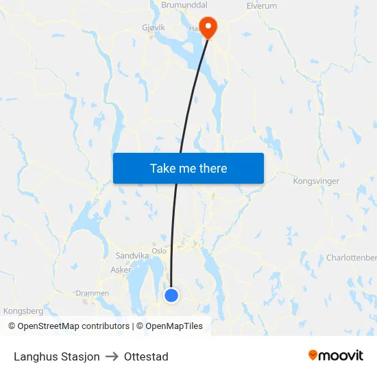 Langhus Stasjon to Ottestad map