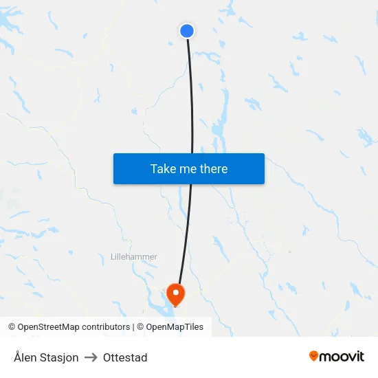 Ålen Stasjon to Ottestad map