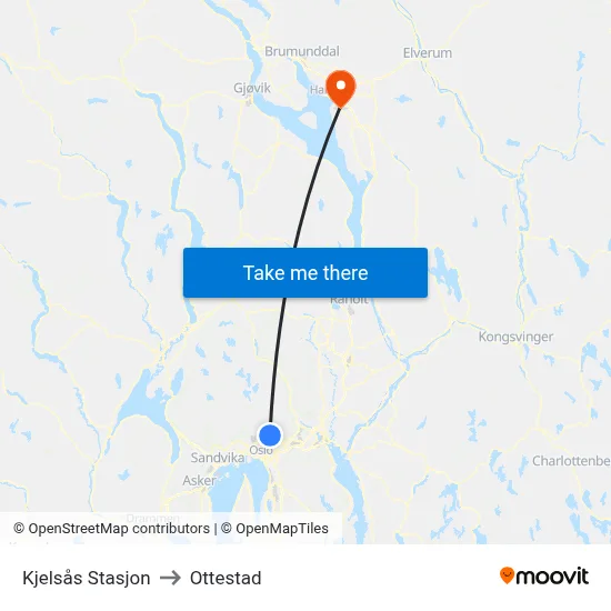 Kjelsås Stasjon to Ottestad map