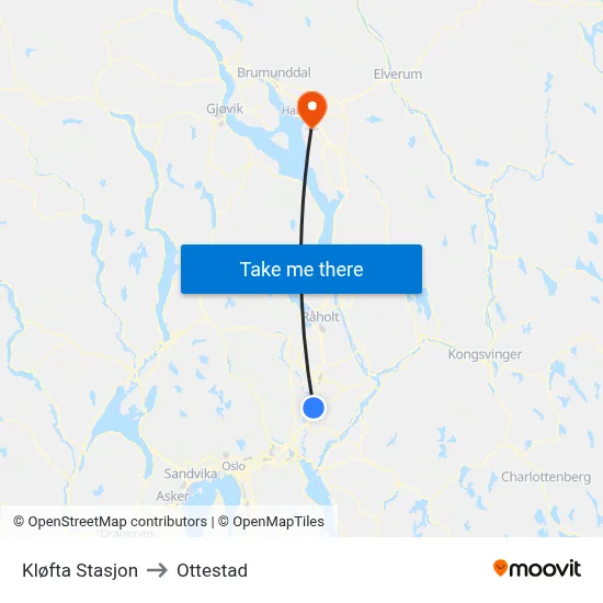 Kløfta Stasjon to Ottestad map