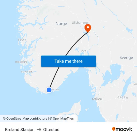 Breland Stasjon to Ottestad map