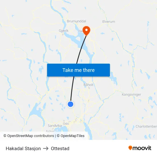 Hakadal Stasjon to Ottestad map