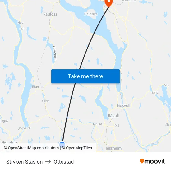 Stryken Stasjon to Ottestad map