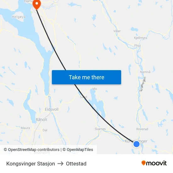 Kongsvinger Stasjon to Ottestad map