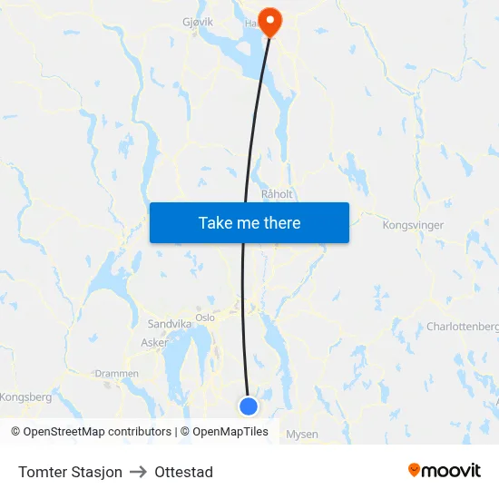 Tomter Stasjon to Ottestad map
