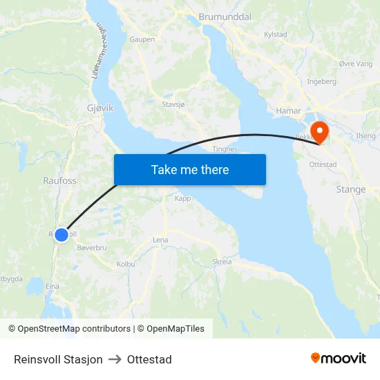 Reinsvoll Stasjon to Ottestad map