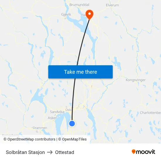 Solbråtan Stasjon to Ottestad map
