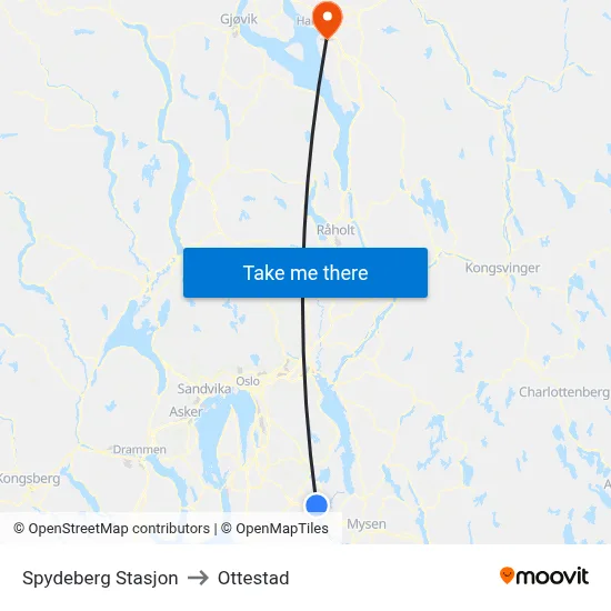 Spydeberg Stasjon to Ottestad map