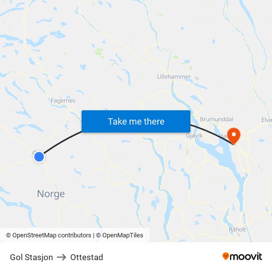 Gol Stasjon to Ottestad map