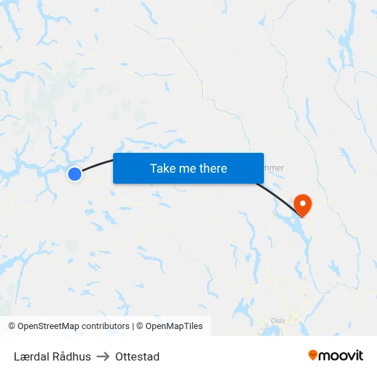 Lærdal Rådhus to Ottestad map