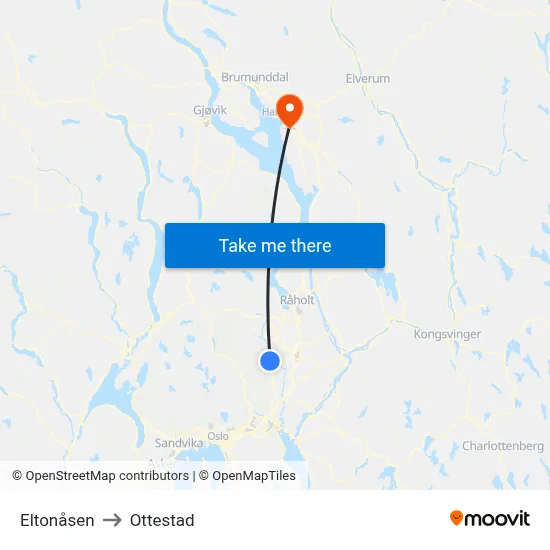 Eltonåsen to Ottestad map