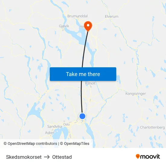Skedsmokorset to Ottestad map